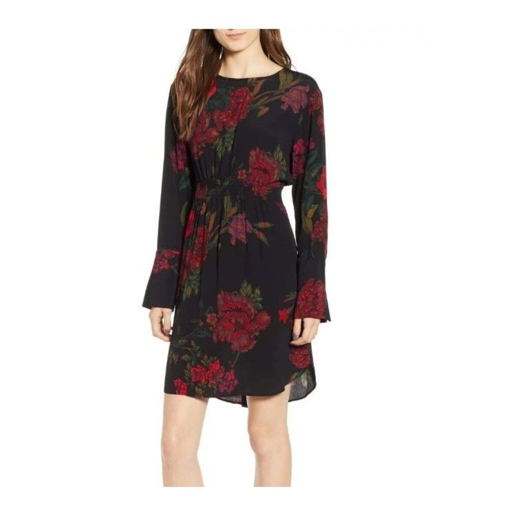 Leith floral black fairy lightweight flowy long-sleeved dress S